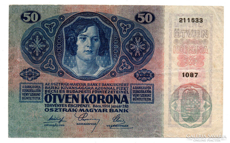 50 Korona Bankjegy 1914 Deutschösterreich felűlbélyegzéssel F