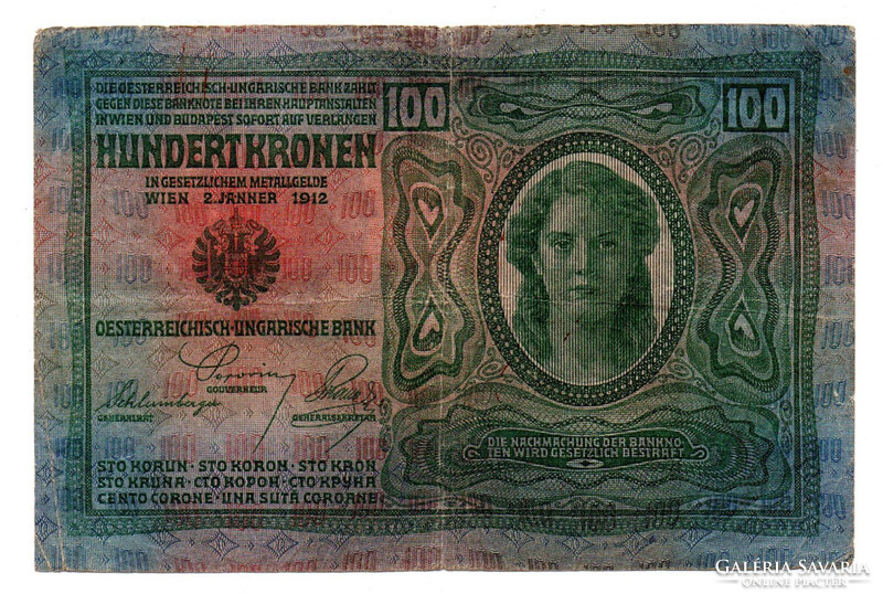 100 Korona Bankjegy 1912 F alacsony sorszám