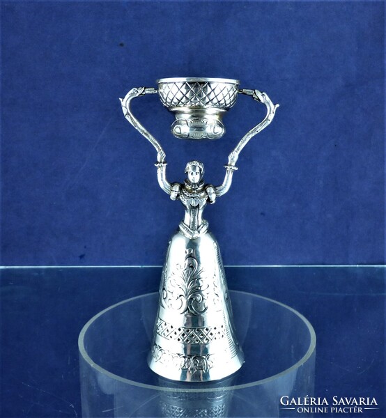 VERY RARE, ANTIQUE SILVER WEDDING TOAST GLASS, HANAU, CIRCA 1890!!!