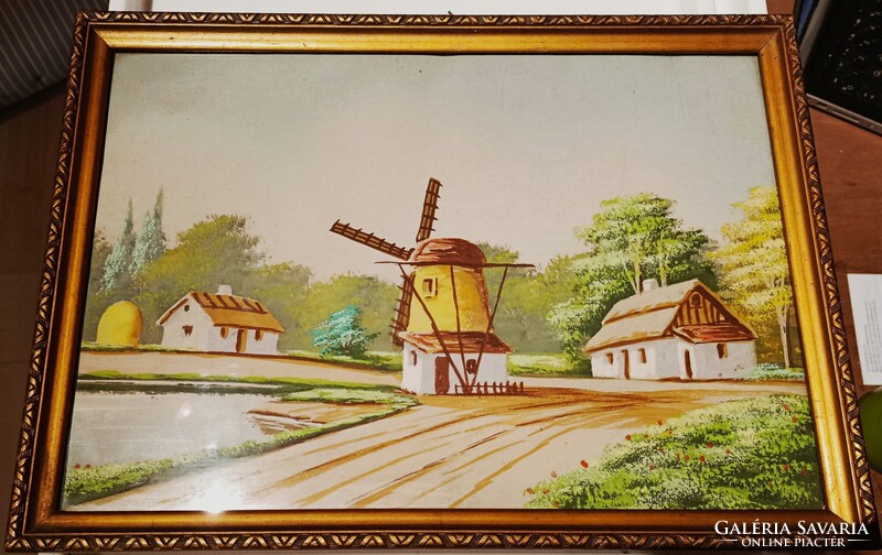 Framed countryside windmill framed picture