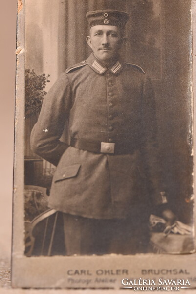 Régi kabinetfotó német katona Carl Ohler Bruchsal Németország I. világháború 1910–1920