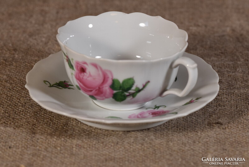Meissen porcelán teáscsésze aljjal Rote Rose Blumen vörös rózsa Németország