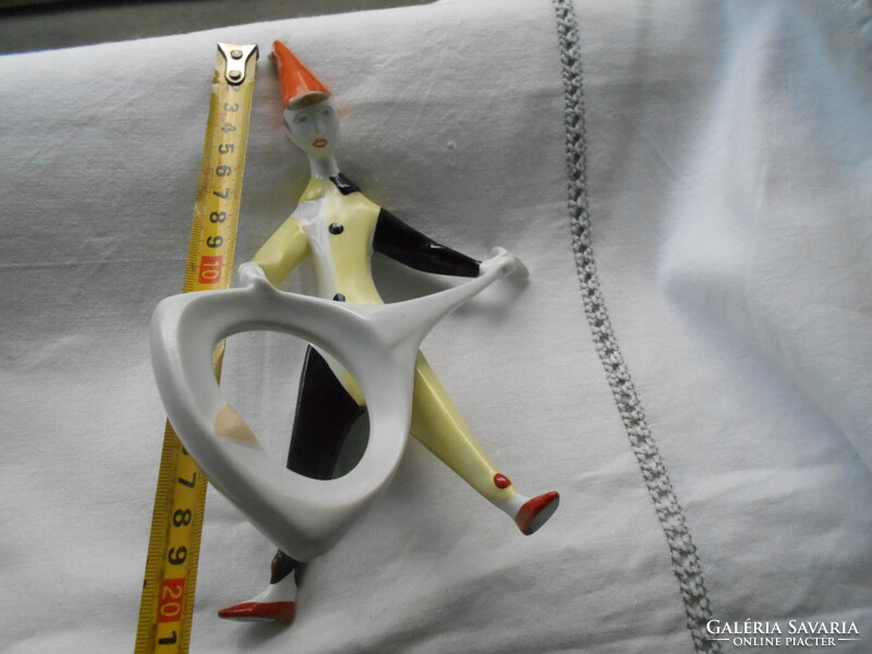 Art deco porcelán bohóc figura kezében  gitárral