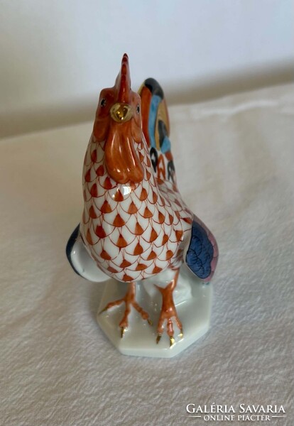 Herendi narancs pikkelyes, aranyozott kakas porcelán figura - 15014 - kézzel festett - 11 cm