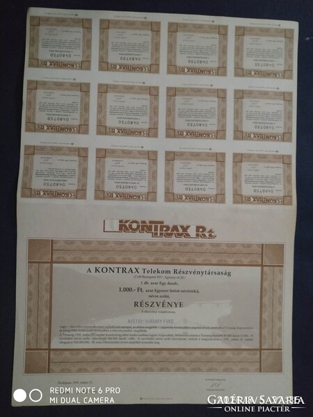 Kontrax Irodatechnikai Részvénytársaság 1 db 1000 Forintos részvénye