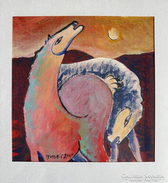 Burai István (1951-2017) - Lovak a holdfényben, 2007 (Eredeti, keretezett)