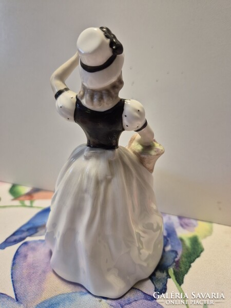 Coalport minőségi Angol porcelán - gyönyörű hölgy virágkosárral