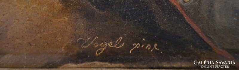 1ft-ról! 19.századi, működő képóra!  Fémlemezre festett kép (Vögel). Francia szerkezet,  feles ütős!