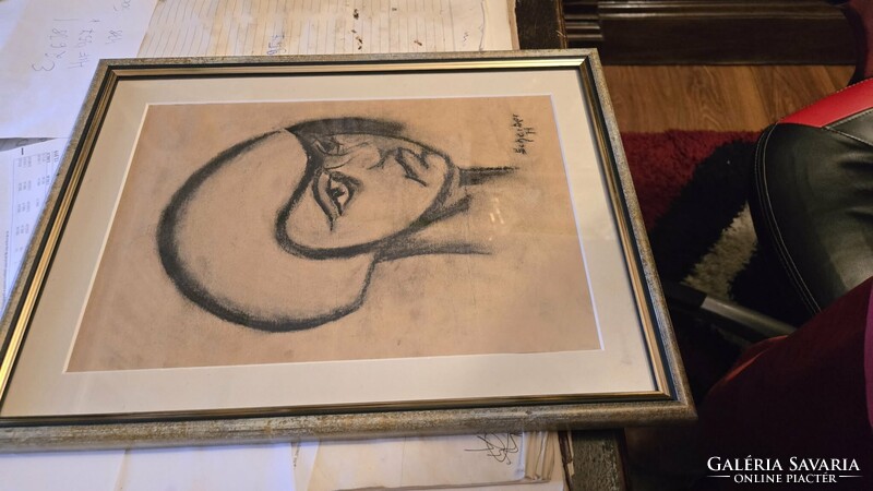 Scheiber Hugó(?)_portré tus/grafika,21x30cm,jelzett,üveg alatt paszpartuval.