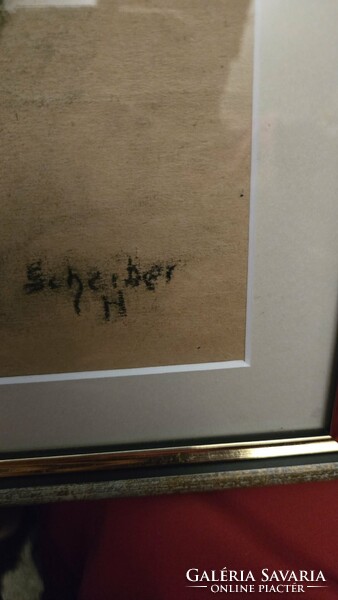 Scheiber Hugó(?)_portré tus/grafika,21x30cm,jelzett,üveg alatt paszpartuval.
