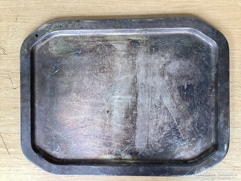 Sizeable silver-plated alpaca tray with patina