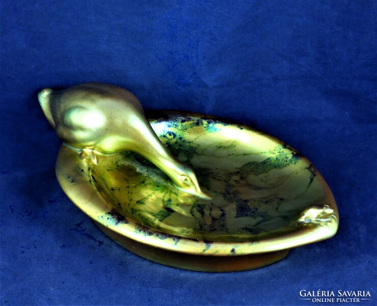 Magnificent Antique Zsolnay Duck and Peace Platter, circa 1920!!!