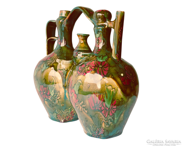 Pre-1900, family seal Zsolnay whistling pottery jug - extremely rare