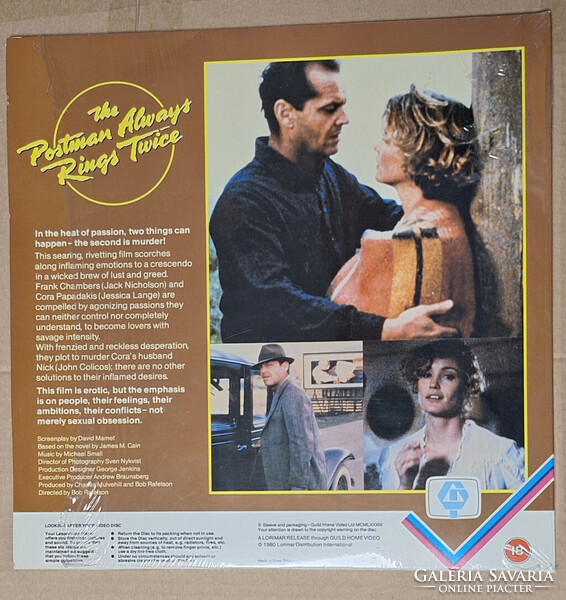 The postman always rings twice (A postás mindig kétszer csenget) Laserdisc Duplalemez Videólemez UK 