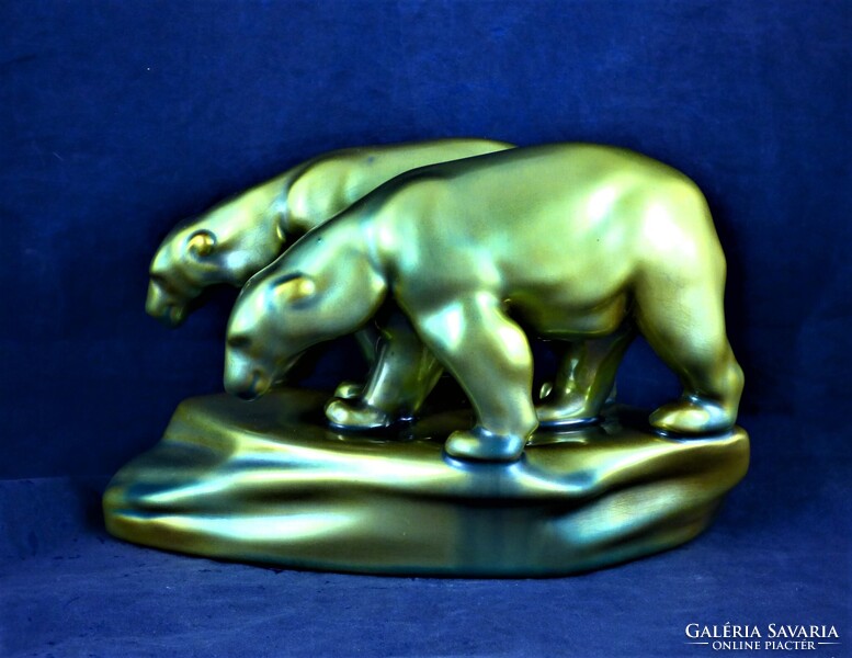 ANTIQUE ZSOLNAY Iced Bear Pair, ca. 1920!!!