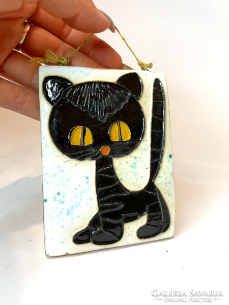 Hollóházi József black cat Lucifer ceramic