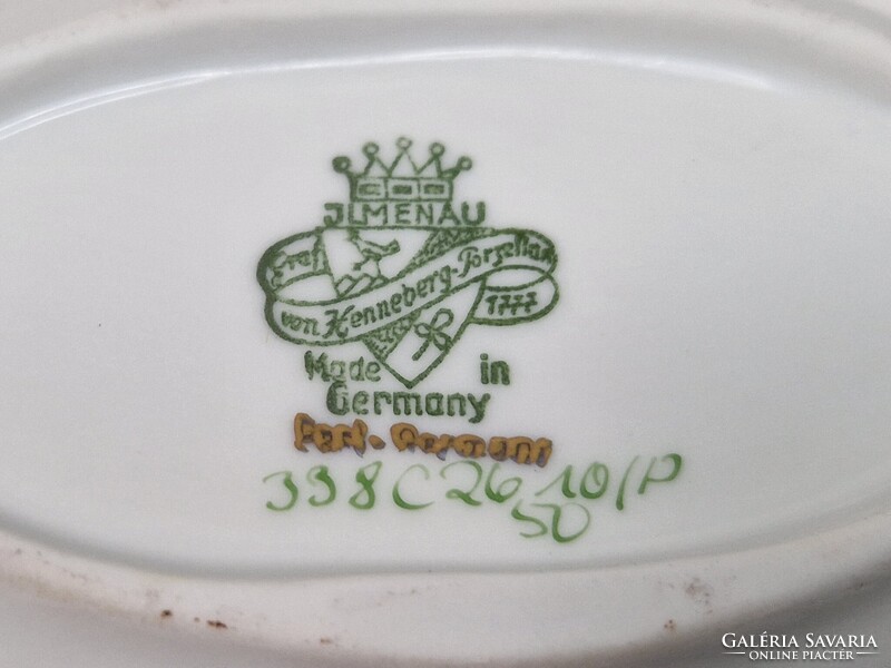 Régi német Ilmenau porcelán virág mintás gazdagon aranyozott hamutál vagy kínáló hibátlan állapotban