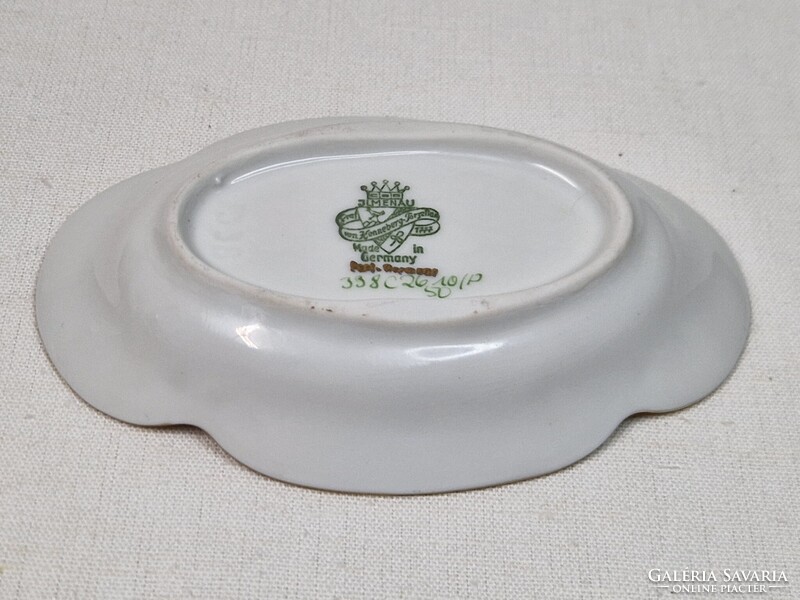Régi német Ilmenau porcelán virág mintás gazdagon aranyozott hamutál vagy kínáló hibátlan állapotban