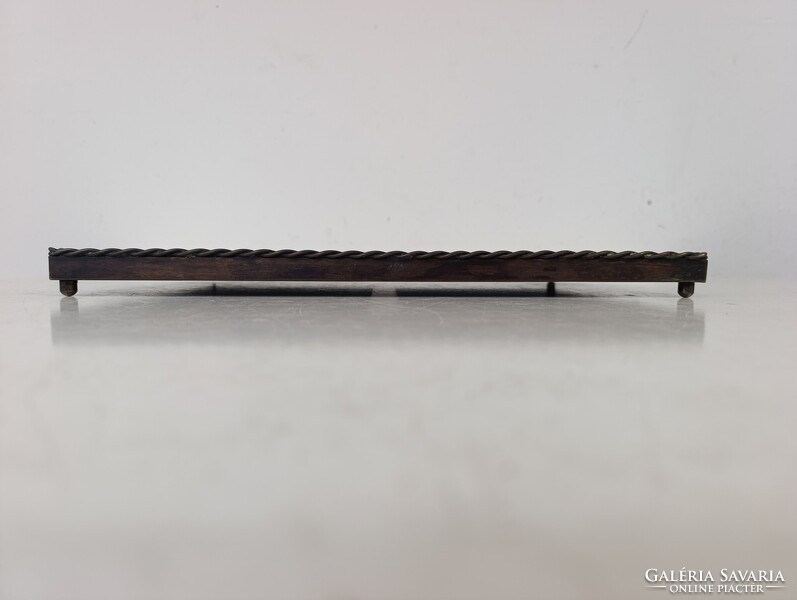 Antik csempe konyhai eszköz tálca 12 színes delft porcelán bronz szerelékkel munka motívum 361 7543