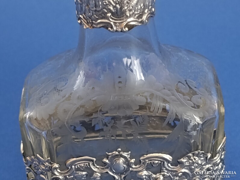 Hanau Storck&Sinsheimer ezüst gyógyszeres vagy likőrös üveg, Memento mori, 1890-1900
