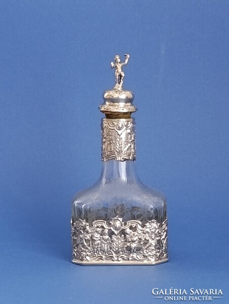 Hanau Storck&Sinsheimer ezüst gyógyszeres vagy likőrös üveg, Memento mori, 1890-1900