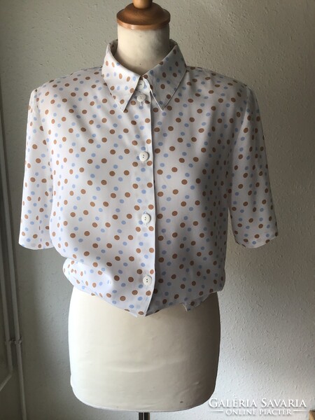 Brown-Blue Polka Dot Beautiful Blouse, Size 40