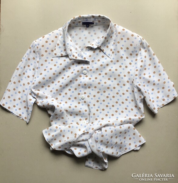 Brown-Blue Polka Dot Beautiful Blouse, Size 40