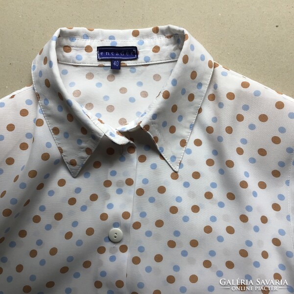Brown-Blue Polka Dot Beautiful Blouse, Size 40