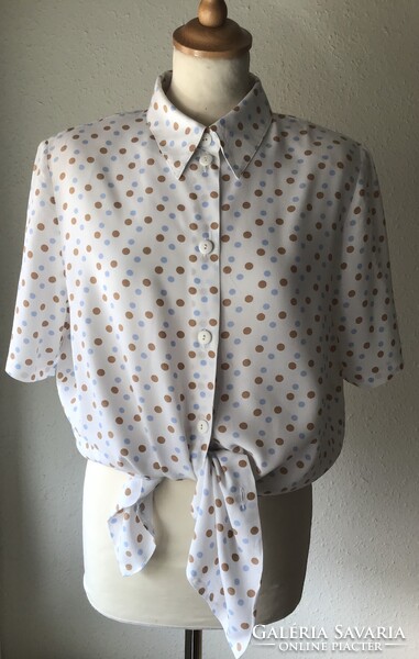Brown-Blue Polka Dot Beautiful Blouse, Size 40