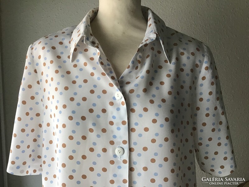Brown-Blue Polka Dot Beautiful Blouse, Size 40