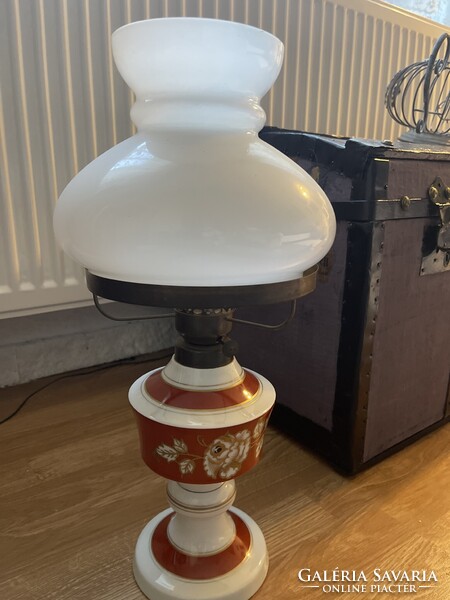 Nagy méretű Német Echt Kobalt porcelán petróleum lámpa.