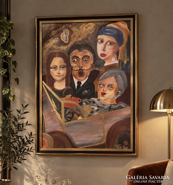 Forray Nóry időtlen utazás festmény kortárs szürrealista festmény (Dali, Mona Lisa, Tamara Lempicka)