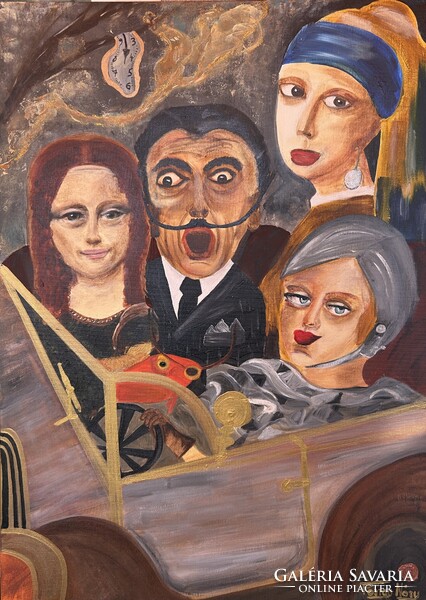 Forray Nóry időtlen utazás festmény kortárs szürrealista festmény (Dali, Mona Lisa, Tamara Lempicka)