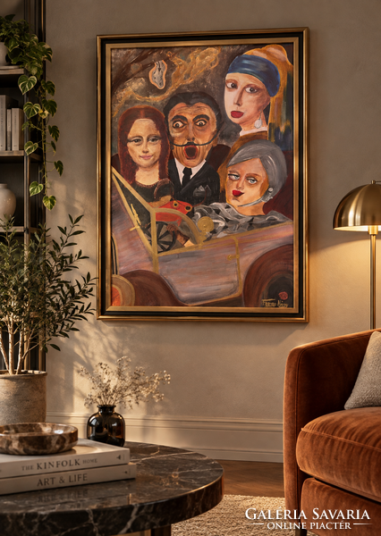 Forray Nóry időtlen utazás festmény kortárs szürrealista festmény (Dali, Mona Lisa, Tamara Lempicka)