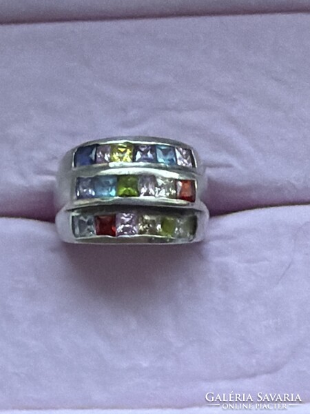 Stunning Sparkling Multicolored Stone Silver Ring