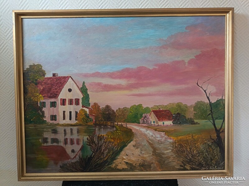 László Szabó, landscape with mill 70x52cm oil/wood panel painting. Car, toy exchange also interested
