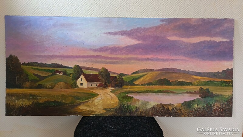 László Szabó, path to the farm 121x53cm! landscape oil painting. Car, toy exchange also interested