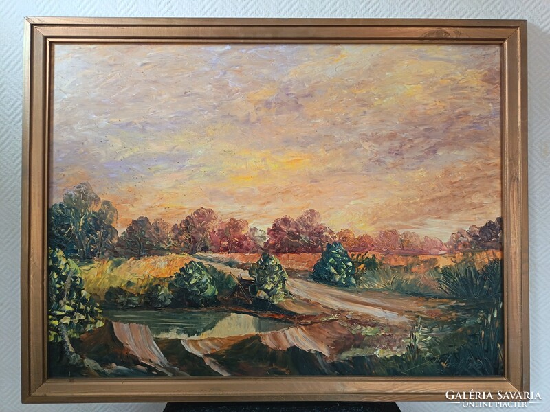 László Szabó, landscape in cloudy weather 80x60cm oil painting. Car, toy exchange also interested