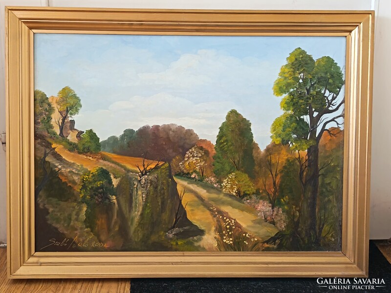 László Szabó, path between hills 70x50cm landscape oil painting. Car, toy exchange also interested