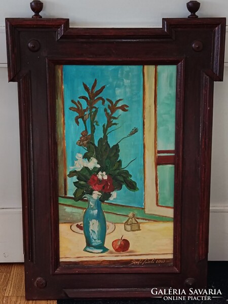 Szabó László, Blue Vase 38x58cm Oil Painting. Car, toy exchange also interested