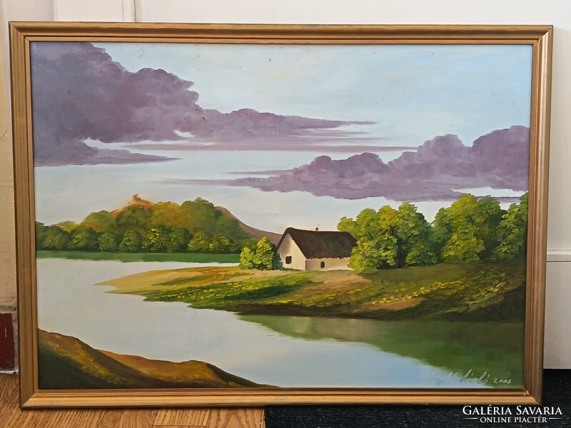 László Szabó, streamside 60x40cm landscape oil painting. Car, toy exchange also interested