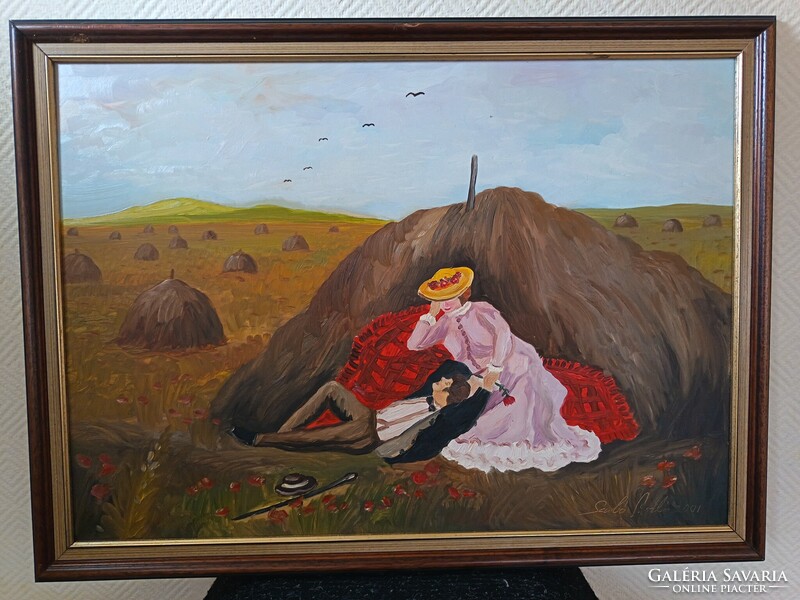 László Szabó, haystacks 70x50cm oil/wood panel painting. Car, toy exchange also interested