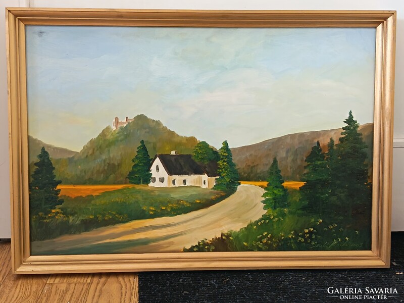 László Szabó, farmstead 60x40cm landscape oil painting. Car, toy exchange also interested