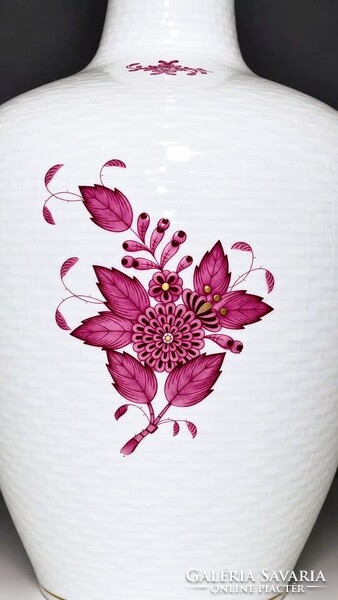 Hibátlan állapotú, nagyméretű Herendi Apponyi purpur váza (27 cm), 1 Ft-ról, nincs minimálár
