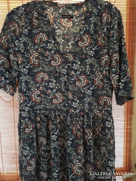Inextenso Dark Blue Floral Front Button Summer Dress 38 New