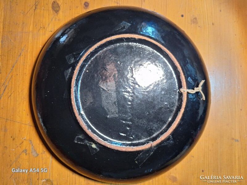 Ritka Lehoczkyné Leddy Mária jelzett retro kerámia dísz falitál 28 cm-es stúdiókerámia