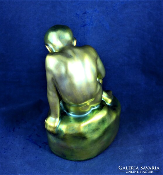 RITKA, ANTIK, ZSOLNAY FIGURA "TENYERÉBŐL IVÓ FIÚ", CA. 1920!!!