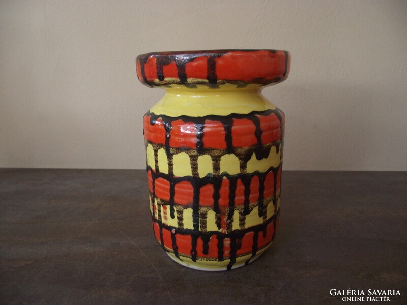 Szűcs Tiszafüred Orange-Red-Black Folk Art Ceramic Vase 1893 Marking