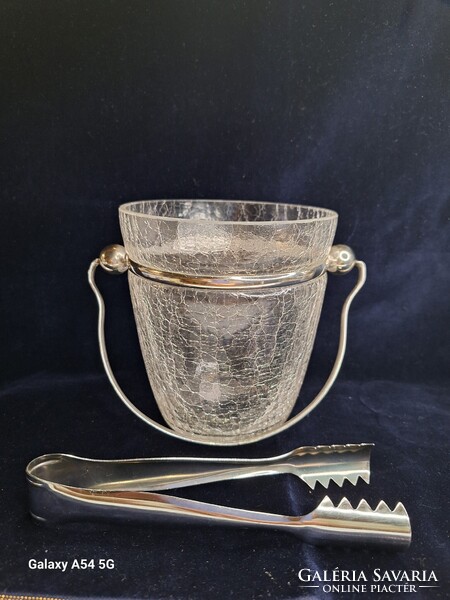 Ritka Mid-Century Alfa Alessi /Italy/ Jégrepesztett üveg barware szett 1950-60-as évekből