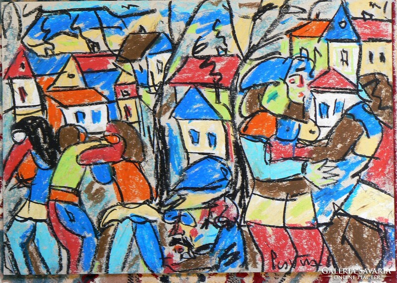 NÉMETH MIKLÓS (1934-2012) "ÜNNEPNAP 2." 2006 (35X50 cm) OLAJ-PASZTELL, FESTMÉNY, RITKA!